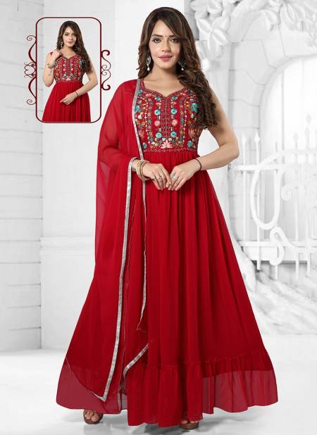 N F GOWN 21 Festive Wear Rayon Printed Long Gown With Dupatta collection N F G 717 RED